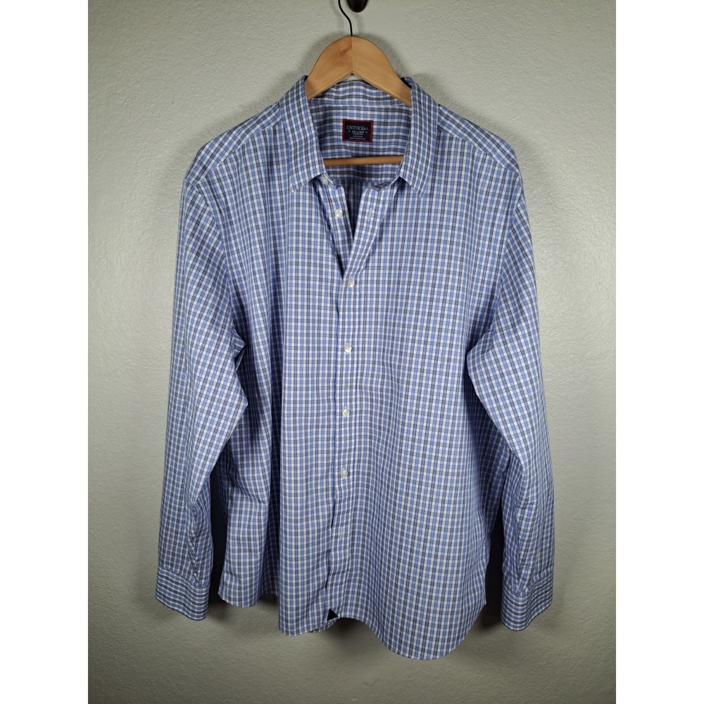 UNTUCKit Durff WF Mens XXL Blue Gingham Check Wrinkle Free Button Down Shirt